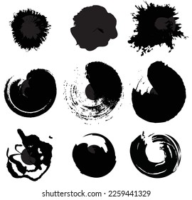 Ink drops and splashes. Blotter spots, liquid paint drip drop splash and ink splatter. Artistic dirty grunge abstract spot vector set. Illustration monochrome drip splash, splat messy inkblot circle