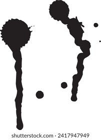 Ink drops and splashes. Blotter spots, liquid paint drip drop splash and ink splatter. Artistic dirty grunge abstract spot vector set. Illustration monochrome drip splash, splat messy inkblot Vector