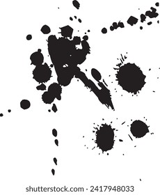 Ink drops and splashes. Blotter spots, liquid paint drip drop splash and ink splatter. Artistic dirty grunge abstract spot vector set. Illustration monochrome drip splash, splat messy inkblot Vector i