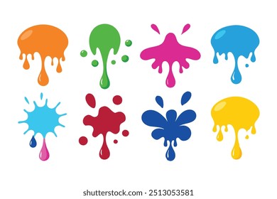 Ink drops and splashes. Blotter spots, liquid paint drip drop splash and ink splatter Best collection set flat vector illustration