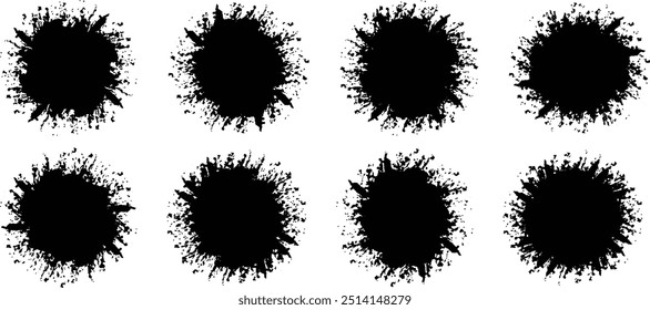 Ink drops and splashes. Blotter spots, liquid paint drip drop splash and ink splatter. Artistic dirty grunge abstract spot vector set. Illustration monochrome drip splash, splat messy inkblot