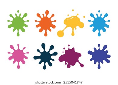 Ink drops and splashes. Blotter spots, liquid paint drip drop splash and ink splatter collection set flat vector illustration