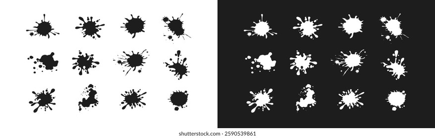 Ink drops and splashes. Blotter spots, liquid paint drip drop splash and ink splatter.Blobs and spatters. Artistic dirty grunge abstract spot vector set. Isolated vector illustration.