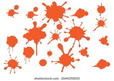 Ink drops and splashes. Blotter spots, liquid paint drip drop splash and ink splatter. Artistic dirty grunge abstract spot vector set. Illustration monochrome drip splash, splat messy inkblot