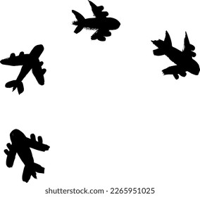 Ink Dry Brush Painting Plane Silhouette Set