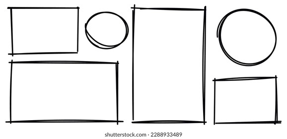 Tinte leere schwarze Boxen Set. Set handgezeichneter quadratischer Rahmen. Rechteck grenzt Sammlungen an. Vektorgrafik einzeln