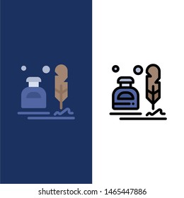 Ink, Erite, Fur, Letter, Office,  Icons. Flat and Line Filled Icon Set Vector Blue Background. Vector Icon Template background