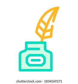 ink with feather color icon vector. ink with feather sign. isolated symbol illustration