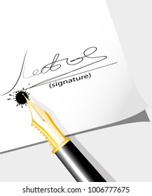 ink feather leaves the signature on the document a vector illust