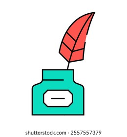 ink with feather line icon vector. ink with feather sign. isolated symbol illustration