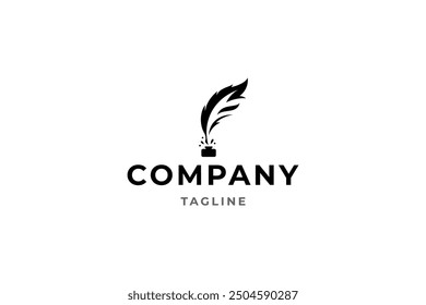 ink feather logo with splash effect in flat vector design style