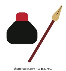 Ink and feather pen flat illustration on white