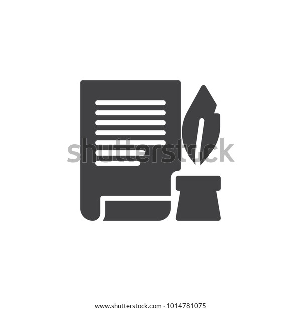 Ink Feather Pen Scroll Paper Icon Stock Vector Royalty Free