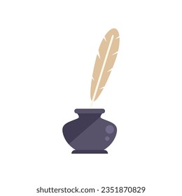 Ink feather pot icon flat vector. Pen paper. Hand letter isolated