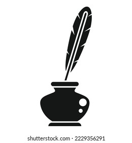 Ink feather pot icon simple vector. Pen paper. Hand letter