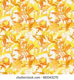 Ink feather seamless pattern. Hand drawn doodle vector background. Decorative design illustration with traced elements.