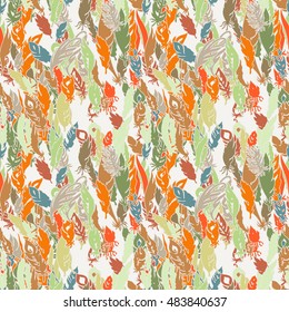 Ink feather seamless pattern. Hand drawn doodle vector background. Decorative design illustration with traced elements.