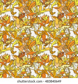 Ink feather seamless pattern. Hand drawn doodle vector background. Decorative design illustration with traced elements.