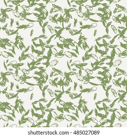 Ink feather seamless pattern. Hand drawn doodle vector background. Decorative design illustration with traced elements.