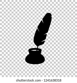 Ink and feather, sign of author. Simple icon. Black symbol on transparent background