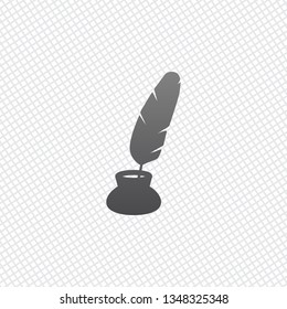 Ink and feather, sign of author. Simple icon. On grid background