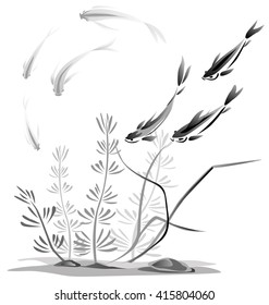 Ink fish illustration. Vector image.