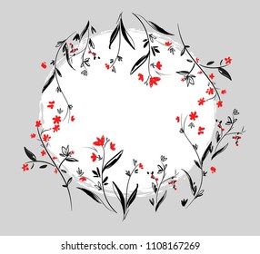 Ink Fkowers, Hand Drawn Decor Flower Illustration