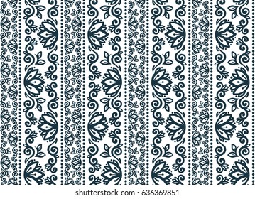 Ink floral tribal style vector seamless pattern tile