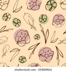 Ink Flower Sketch Floral Seamless Pattern