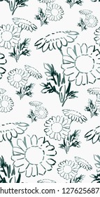 ink flower vector sketch illustration japanese chinese oriental line art seamless pattern