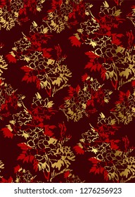 ink flower vector sketch illustration japanese chinese oriental line art seamless pattern golden
