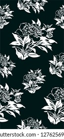 ink flower vector sketch illustration japanese chinese oriental line art seamless pattern