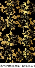 ink flower vector sketch illustration japanese chinese oriental line art seamless pattern golden