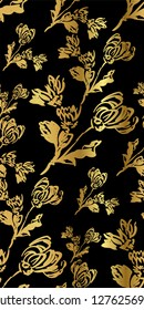 ink flower vector sketch illustration japanese chinese oriental line art seamless pattern golden