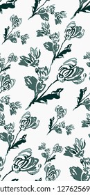 ink flower vector sketch illustration japanese chinese oriental line art seamless pattern