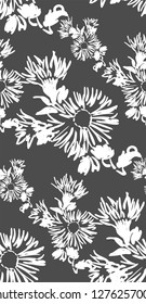 ink flower vector sketch illustration japanese chinese oriental line art seamless pattern