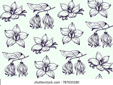 Ink flowers pattern hand drawn vector