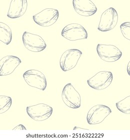 Ink food seamless pattern with garlic on light background. Hand dranw hot spice vegetables. relish for rice, soup, meat. Graphics for packing, menu, restauranr decor	