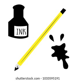 Ink and fountain pen with a ink splash