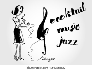 Ink fun drawing of the singer for the jazz bar theme