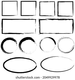 Ink geometric figure. Frame icon. Isolated black elements. Abstract design. Paint brush. Vector illustration. Stock image. 