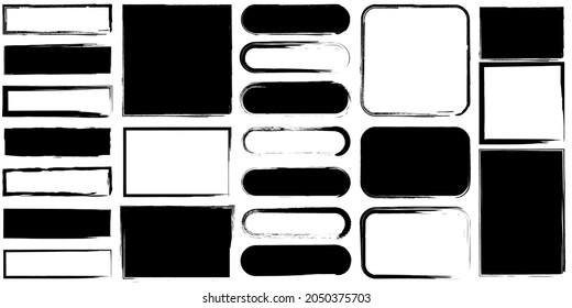 Ink geometric figure icon. Square, oval, rectangle. Isolated black elements. Art design. Vector illustration. Stock image. 