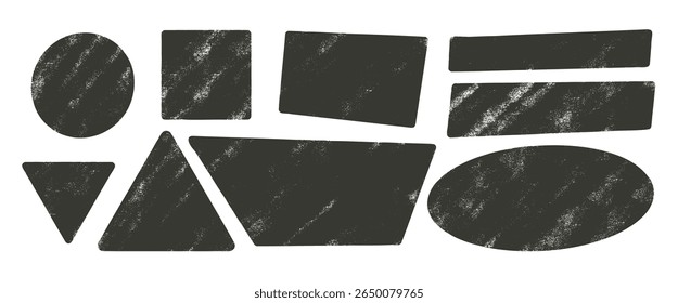 Ink geometric shapes with noise set. Text boxes grainy textured frames pack Vector hand drawn quotation stickers shapes. Grunge geometric figures.