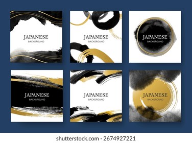 Coleção de plano de fundo de pincel de tinta e ouro.