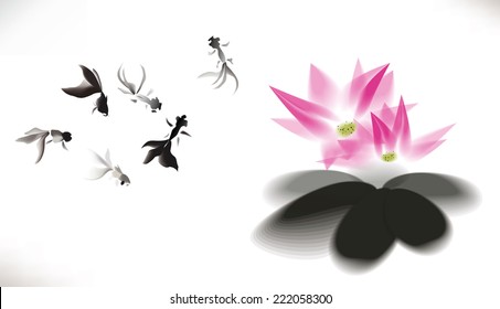 ink gold fish background