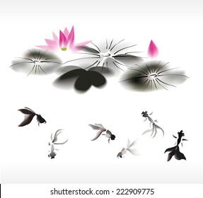 ink gold fish background