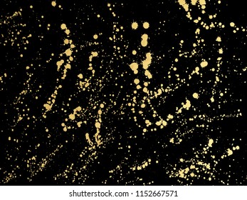 Ink golden blots Grunge urban background.Texture Vector. Dust overlay distress grain. Gold paint splatter , dirty,poster for your design. Hand drawing illustration