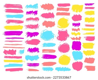 Ink graffiti brush stroke vector pack. Freehand inkblot streak scratch elements. Splatter blot web label stencil collection. Brush stroke paint stains design.