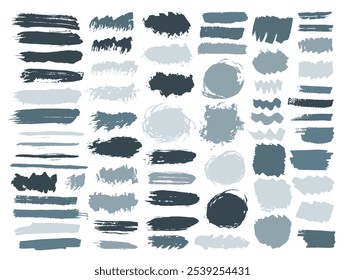 Conjunto de vetores de traçado de pincel de grafite de tinta. Elementos temporários isolados de manchas de tinta. Pacote de silhueta do rótulo da web do ponto de derramamento. A aquarela de Daub esplandece o desenho.