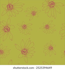 Ink graphics chamomile seamless pattern. Wild herbs flowers background for product packing, medicine tea, women cosmetics design. Eco friendly shop logo,label design